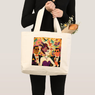 Midden eeuws retro 60s Mardi Gras Cocktailparty Grote Tote Bag
