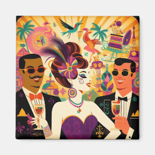 Midden eeuws retro 60s Mardi Gras Cocktailparty Magneet