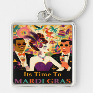 Midden eeuws retro 60s Mardi Gras Cocktailparty Sleutelhanger