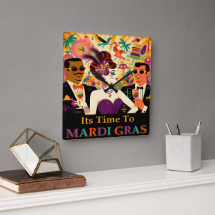 Midden eeuws retro 60s Mardi Gras Cocktailparty Vierkante Klok
