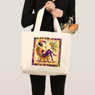 Midden eeuws Retro 60s Mardi Gras Martini Vrouw Grote Tote Bag