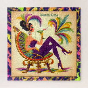 Midden eeuws Retro 60s Mardi Gras Martini Vrouw Legpuzzel