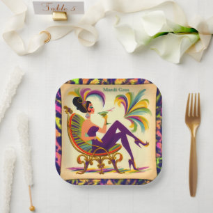 Midden eeuws Retro 60s Mardi Gras Martini Vrouw Papieren Bordje