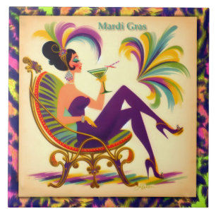 Midden eeuws Retro 60s Mardi Gras Martini Vrouw Tegeltje