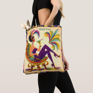 Midden eeuws Retro 60s Mardi Gras Martini Vrouw Tote Bag