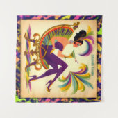Midden eeuws Retro 60s Mardi Gras Martini Vrouw Wandkleed (Voorkant (horizontaal))