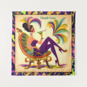 Midden eeuws Retro 60s Mardi Gras Martini Vrouw Wandkleed (Voorkant)