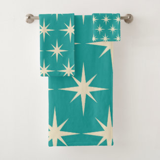 Midden eeuws retro atomaire sterrenpatroon op turq bad handdoek