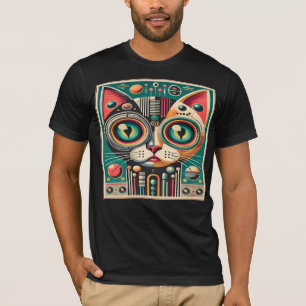 Midden eeuws retro futuristische circuit kat t-shirt