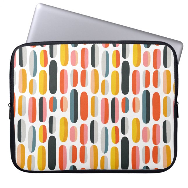 Midden eeuws retro geometrisch abstract patroon laptop sleeve (Voorkant)
