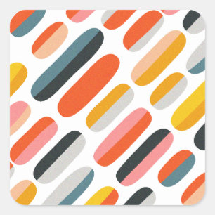 Midden eeuws retro geometrisch abstract patroon vierkante sticker