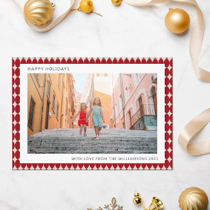 Midden eeuws retro rode kralen twee foto kerst feestdagenkaart