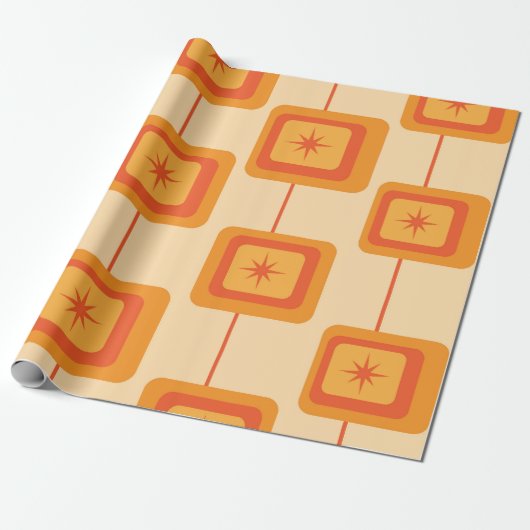 Midden eeuws retro stervormen op abstracte vierkan cadeaupapier (Uitgerold)