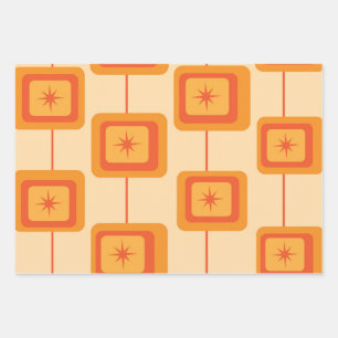 Midden eeuws retro stervormen op abstracte vierkan inpakpapier vel