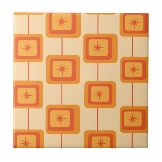 Midden eeuws retro stervormen op abstracte vierkan tegeltje (Voorkant)
