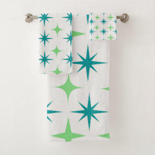 Midden eeuws retro stervuurwerk patroon turquoise  bad handdoek