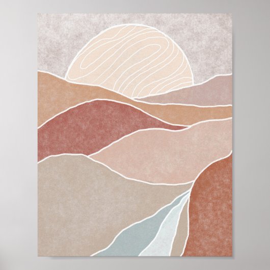 Midden eeuws roze en mauve zonsondergang abstracte poster (Voorkant)