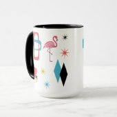 Midden eeuws roze flamingo ovalen stervormige diam mok (Voorkant links)
