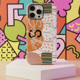 Midden eeuws terracotta en groen abstract monogram iPhone 16 pro max hoesje