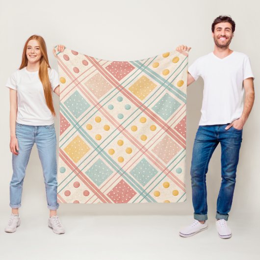 Midden eeuws terracotta ruit diamant patroon fleece deken (In situ)