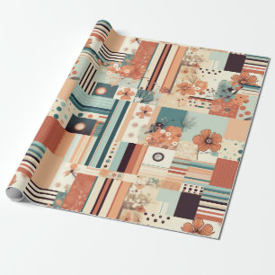 Midden eeuws terracotta turquoise geometrisch bloe cadeaupapier