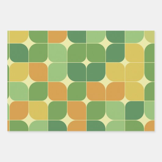 Midden-eeuwse abstracte patroon groen sinaasappel inpakpapier vel (Voorkant 2)