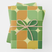 Midden-eeuwse abstracte patroon groen sinaasappel inpakpapier vel (In situ)