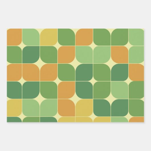 Midden-eeuwse abstracte patroon groen sinaasappel inpakpapier vel (Voorkant)