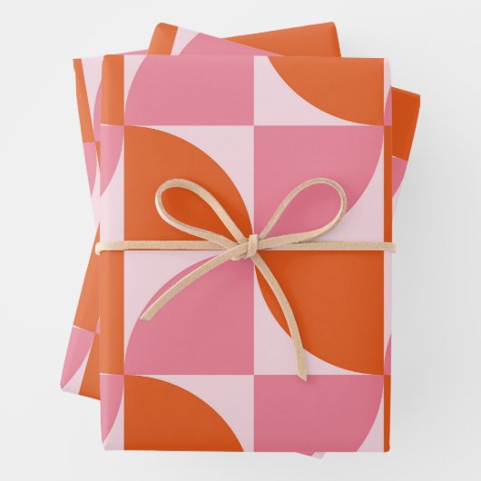 Midden-eeuwse Abstracte Sinaasappel en roze patroo Inpakpapier Vel (In situ)