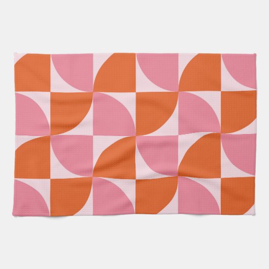 Midden-eeuwse Abstracte Sinaasappel en roze patroo Theedoek (Horizontaal)