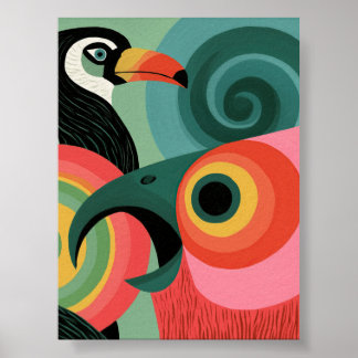 Midden-eeuwse Abstracte Toekan Geometrische Wandku Poster
