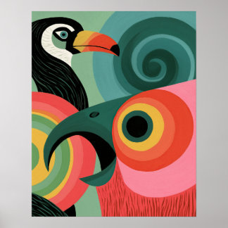 Midden-eeuwse Abstracte Toekan Geometrische Wandku Poster