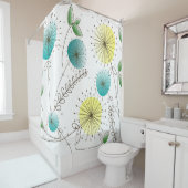 Midden-eeuwse andelion klokken Geel en blauw Douchegordijn (In situ)