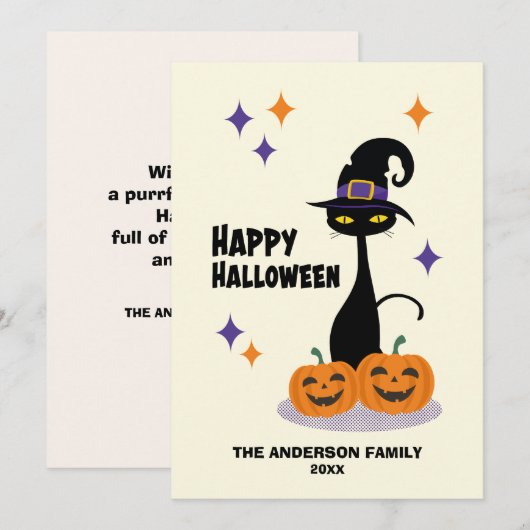 Midden-eeuwse Atom Halloween Kat Feestdagenkaart (Voorkant / Achterkant)