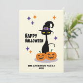 Midden-eeuwse Atom Halloween Kat Feestdagenkaart (Staand voorkant)