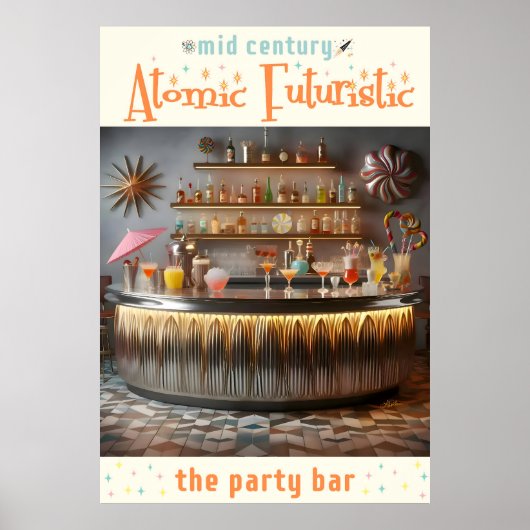Midden eeuwse atomaire futuristische partybar poster (Voorkant)