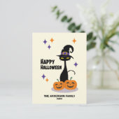 Midden-eeuwse Atomaire Halloween Kat Feestdagenkaart (Staand voorkant)