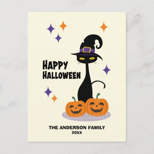 Midden-eeuwse Atomaire Halloween Kat Feestdagenkaart (Voorkant)
