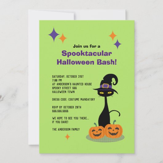 Midden-eeuwse Atomaire Halloween Kat Kaart (Voorkant)