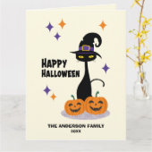 Midden-eeuwse Atomaire Halloween Kat Kaart (Gele Bloem)