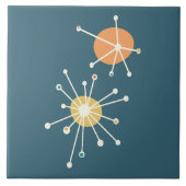 Midden-eeuwse Atomic Starburst Donker Blauwgroen Tegeltje (Voorkant)