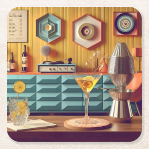 Midden Eeuwse Atomische Retro Futuristische Feestz Kartonnen Onderzetters