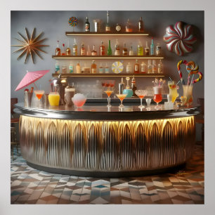 Midden Eeuwse Atoom Futuristische Feestbar Poster
