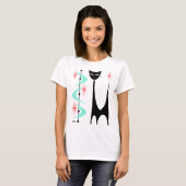 Midden-Eeuwse Atoomkat met Aqua Boomerangs T-shirt (Voorkant volledig)