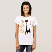 Midden-Eeuwse Atoomkat met Gele Boomerangs T-shirt (Voorkant volledig)