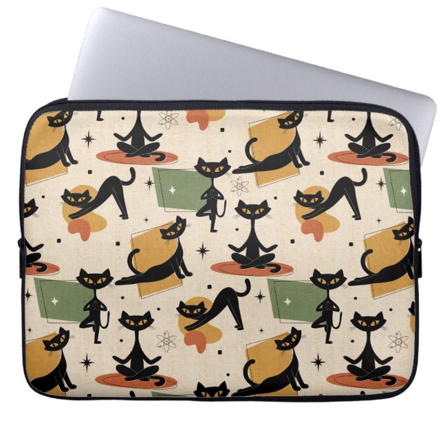 Midden-eeuwse atoomkatontwerp | Retro kat Laptop Sleeve (Voorkant)
