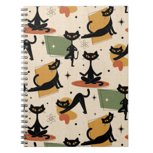 Midden-eeuwse atoomkatontwerp Retro kat Notitieboek