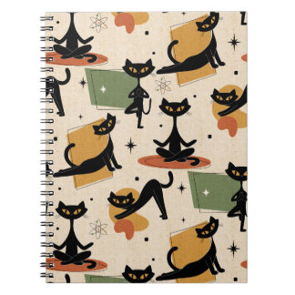 Midden-eeuwse atoomkatontwerp | Retro kat Notitieboek
