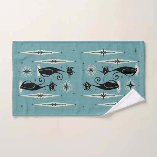Midden-eeuwse atoomkatten met gemiddelde retro op  bad handdoek (Handdoek)