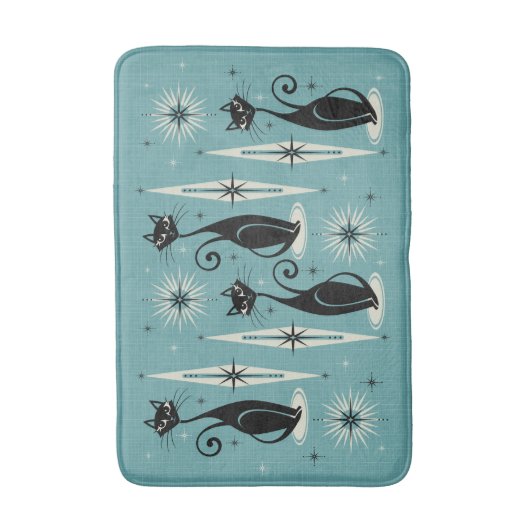 Midden-eeuwse atoomkatten met gemiddelde retro op badmat (Voorkant Verticaal)